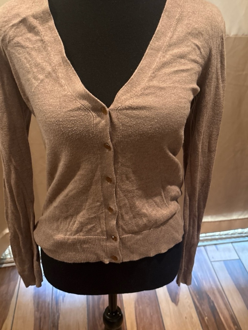 Classic V-Neck Button-Front Cardigan in Taupe